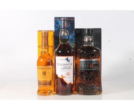 Three bottles of single malt Scotch whisky to include HIGHLAND PARK 12 year old Viking Honour 70cl 40% abv. boxed, TALISKER 1
