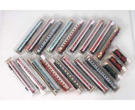 N Gauge model railways, Fleischmann of Germany coaches to include: 8182, 8143, 8189, 8124, 8163, 8194, 8684, 8181, 8145, 8144