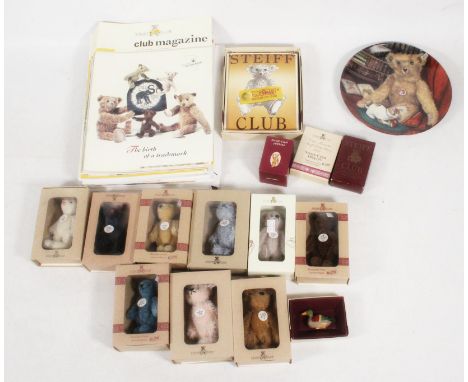 Steiff twelve 'Steiff Club Gift' miniature teddy bears to include 1993/94, 1994/95, 1995/96, 1997/98, 1998/99, 1999/2000, 200