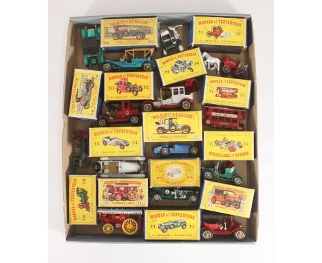 Lesney Matchbox Models of Yesteryear diecast model vehicles to include Y1 1911 Model T Ford, Y2 1911 Renault, Y3 E Class Tram