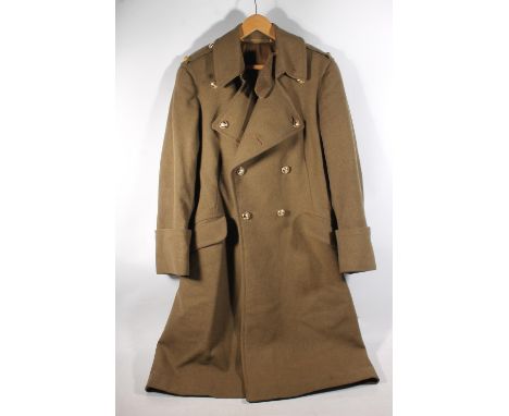 British Army uniform, two khaki green jackets Greatcoat long jackets, one with Royal Army Medical Corps buttons and another w
