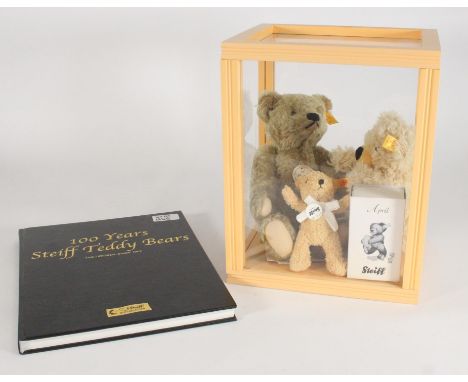 Steiff 000713 1920 Classic Teddy Bear, with tags, Steiff 012815 Charley Bear with tags, Steiff 111587 clip bear, Steiff 66288