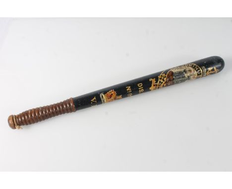 Victorian 'Edinburgh' truncheon with painted decoration depicting fouled anchor over Edinburgh crest above DIST 1 No.92 and c