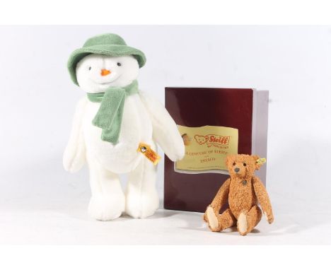 Steiff 690181 Snowman 32cm tall, no box, and Steiff A1667 1905 Red Bear &amp; 1927 Record Teddy Pewter Miniature boxed with c