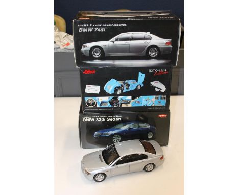 1:18 Scale diecast model vehicles to include: Schuco of Germany 450033000 Porsche 550 A Spyder blue, Kyosho of Japan 08571S B