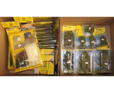 HO Gauge model railways, Noch of Germany diorama accessories to include trees 21641 Double Trunk Birch, 21781 Lime Tree, 2589