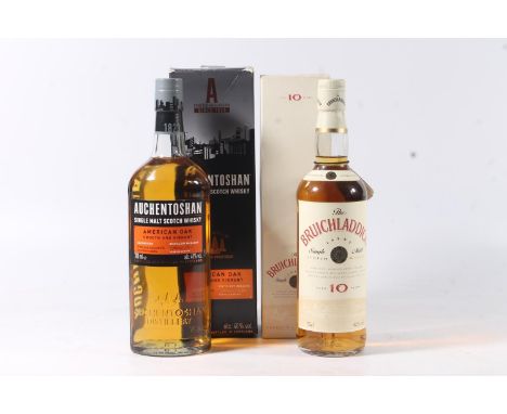 BRUICHLADDICH old style 10 year old Islay single malt Scotch whisky, 70cl 40% abv. boxed and AUCHENTOSHAN NAS American Oak si