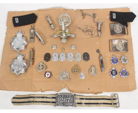 Policing interest, a Leith Special Constables brassard armband number 267, and Edinburgh City Police enamel badge, Edinburgh 