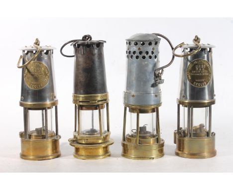 Miners lamp dated 1863, the top stamped 'Patent 23185' and stamped to the rim 'HMC 73 MLS', two Eccles GR6S Type safety lamps