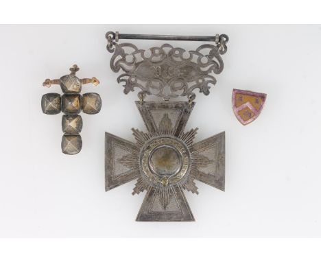 Masonic interest, a gold plated Masonic orb pendant which folds out to become a cross, a National Independent Order silver pl