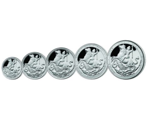 2019 Gibraltar Silver Sovereign Set: 2019 Gibraltar .999 Worlds first pure silver sovereign five coin set. Contains: Quarter,