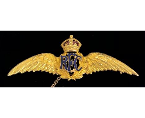 Royal Flying Corps 15 carat Gold &amp; Enamel Regimental Sweetheart Brooch.  A fine example by CP &amp; Co. in the form of RF