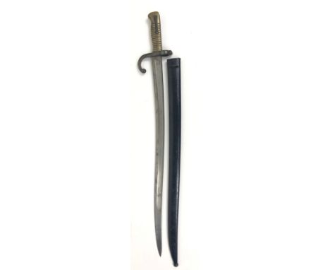 1871 Dated French Chassepot Bayonet.  Single edged Yataghan blade with large fuller. The hilt with steel hook quillon,  muzzl