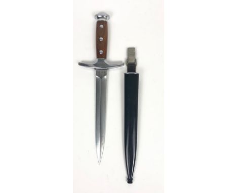 Swiss Army Officer's model 1943 dagger.   A fine example numbered 46622 with plain plated double edged blade, wooden grip sec