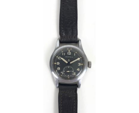 Vertex "Dirty Dozen" Military Pattern Wristwatch. Running. This example with black dial signed Vertex with luminescent numera