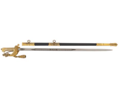 Royal Navy Attributed George VI Period Officer's Sword.  A very good example of the regulation pattern, attributed to Rear Ad