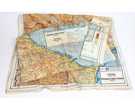 3 x Similar WW2 Far East RAF / Special Forces Silk Escape Maps.  Printed Double Sided maps 44/J and 44/K French Indo China / 