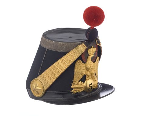 French 5th Infantry Officer's Mid 19th Century Shako.  A good example tailored in Paris Circa 1860. The black shako retaining