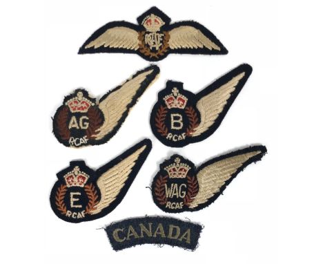 6 x WW2 Royal Canadian Air Force RCAF Aircrew Badges  Pilot Wings ... Air Gunner ... Bomb Aimer ... Engineer ... Wireless Ope