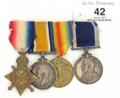 WW1 Royal Navy Submarine Crewman's Long Service Group of Four Medals.  Awarded to M2304 Chief Engine Room Articifer 1st Class