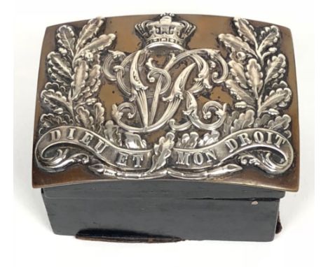 Victorian Heavy Cavalry Trinket / Stamp Box.  This wood box is mounted to the lid with a Victorian Heavy Cavalry waist belt c