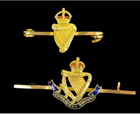 WW1 Irish Connaught Rangers gold Regimental Sweetheart Brooch and another. A scarce example depicting the Regimental Cap Badg