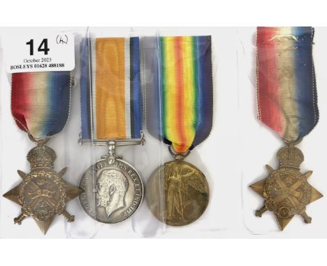 WW1 Army Service Corps Mons 1914 Star Trio of Medals.  Awarded to SS-169 A. SJT R. WALKER A.S.C. 1914 Mons Star (PTE ASC), Br