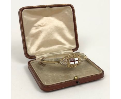 WW1 RNVR 1914 Gold and Pearl RegimentalÂ&nbsp; Bracelet. This exquisite high quality bracelet is mounted with an enamel repre