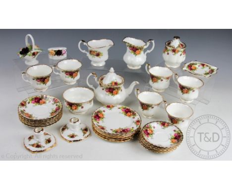 A selection Royal Albert Old Country Roses tea wares to include six teacups and saucers, six further saucers, six cake plates