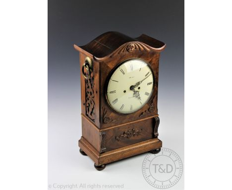 An early Victorian walnut twin fusee eight day mantel clock, the enamel dial signed 'Beale Bristol', with twin fusee movement