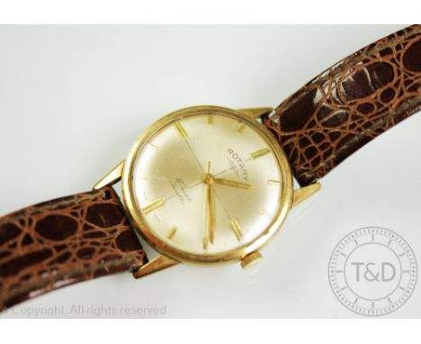 A Gentlemans 9ct gold Rotary wristwatch London 1966, the circular champagne dial with gilt batons and centre sweep seconds, S
