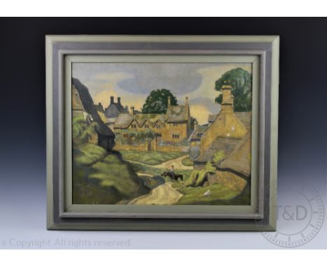 Kathleen M. Pearson (1898-1961), Oil on canvas, Worcester farm scene with figure on a horse and chicken, Signed, 39cm x 49.5c