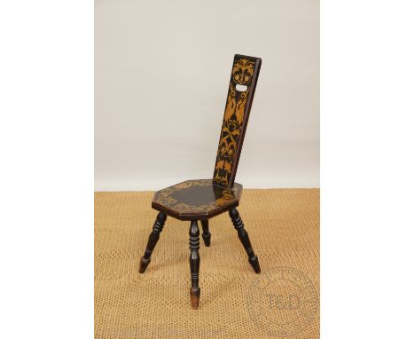 A George III oak country chair, with pierced splat, with a pair of beech country kitchen chairs, another beech chair, a pen w