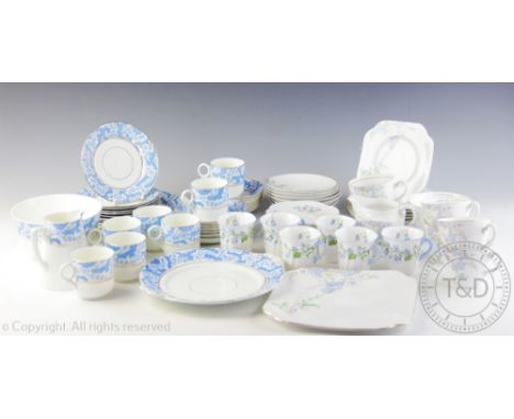 A Shelley Harebell and Blue Rock part tea service, pattern No's.13390 & 13591, comprising; six teacups and five saucers, and 