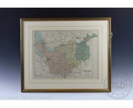 John Bartholomew, 
Coloured print, 
Map of Cheshire, 
Printed by Philip & Son, 
35cm x 46cm, 
With a map of North and South A