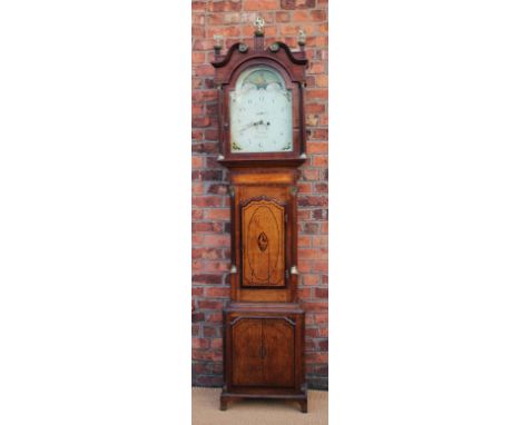 A George III oak eight day longcase clock, the painted 38.5cm dial with Roman numerals, subsidiary seconds and date aperture 