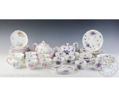 A Shelley Wild Flowers part tea service, pattern No.13668, comprising; a teapot and cover, milk jug, sugar bowl, five teacups