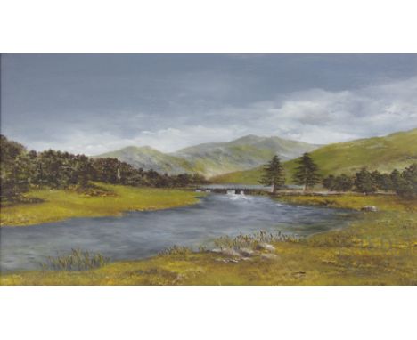 Buckland Jones - 20th century British, Oil on board, The River Dee Aberdeenshire,Signed,  44cm x 65cm, Framed, (frame damaged