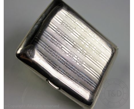 MILITARY INTEREST: A George V silver cigarette case, Cohen & Charles, Chester 1912, engine turned detail throughout and monog