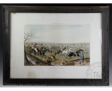 Fielding after Henry Alken, Three hand coloured Leicestershire hunting prints, Published 1827, 48cm x 67cm, Framed and glazed