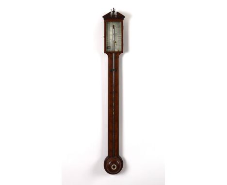 A GEORGE III WALNUT STICK BAROMETER BY CATTELY & CO, HOLBORN, LONDONLate 18th/Early 19th Century The feathered walnut case wi
