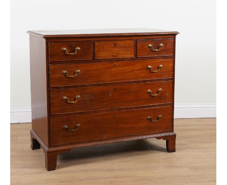 A 19TH CENTURY MAHOGANY CHEST OF THREE SHORT AND THREE LONG DRAWERSOn bracket feet, 102cm wide; 100cm high; 56cm deep