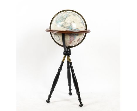AN AMERICAN 16 INCH GLOBE BY HERFF JONES INC.Modern On an ebonised tripod stand, 112cm high