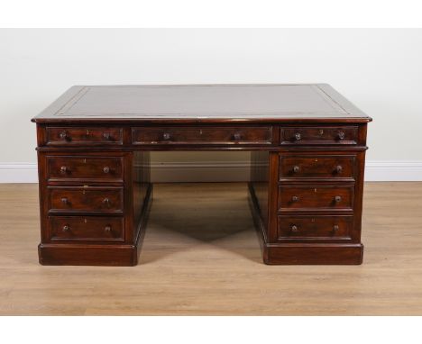 A 19TH CENTURY MAHOGANY NINE DRAWER PARTNER'S PEDESTAL DESK175cm wide; 126cm deepProvenance: A House on Belgrave Square - Par