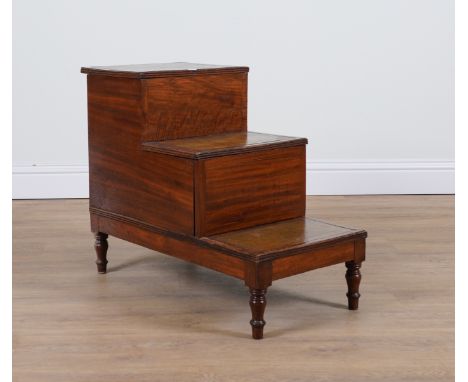 A GEORGE III MAHOGANY THREE TIER COMMODE/BED STEPS42cm wide; 77cm deep; 65cm highProvenance: A House on Belgrave Square - Par