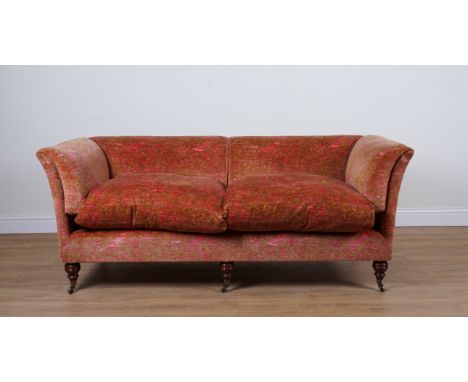 BEAUMONT AND FLETCHER LONDON; A PAISLEY UPHOLSTERED CHESTERFIELD SOFAOn turned mahogany supports, 210cm wide; 85cm highProven