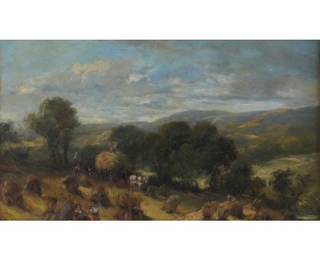 MANNER OF EDWIN LONG MEADOWS (4)The Haymakers oil on panel 22 x 36cm together with Shipping by ruins; The Temple; and A river
