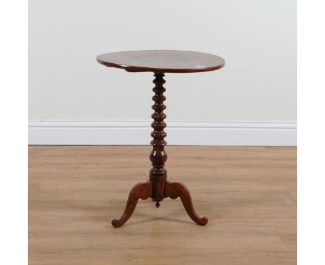 A 19TH CENTURY ITALIAN SORRENTO WARE ,OLIVE WOOD MARQUETRY INLAID SNAP TOP TRIPOD TABLE54cm diameter; 70cm high