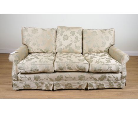A MODERN FLORAL UPHOLSTERED THREE SEAT SOFA200cm wide; 77cm high