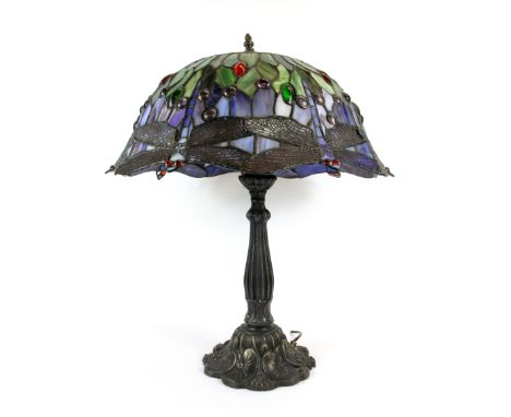 A large Tiffany style lamp with dragonfly shade, H. 63cm (a/f).